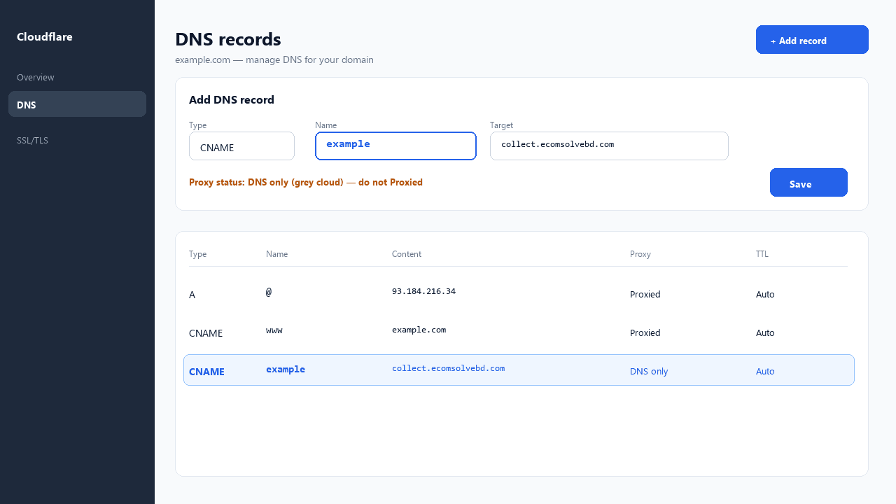 Cloudflare — CNAME উদাহরণ