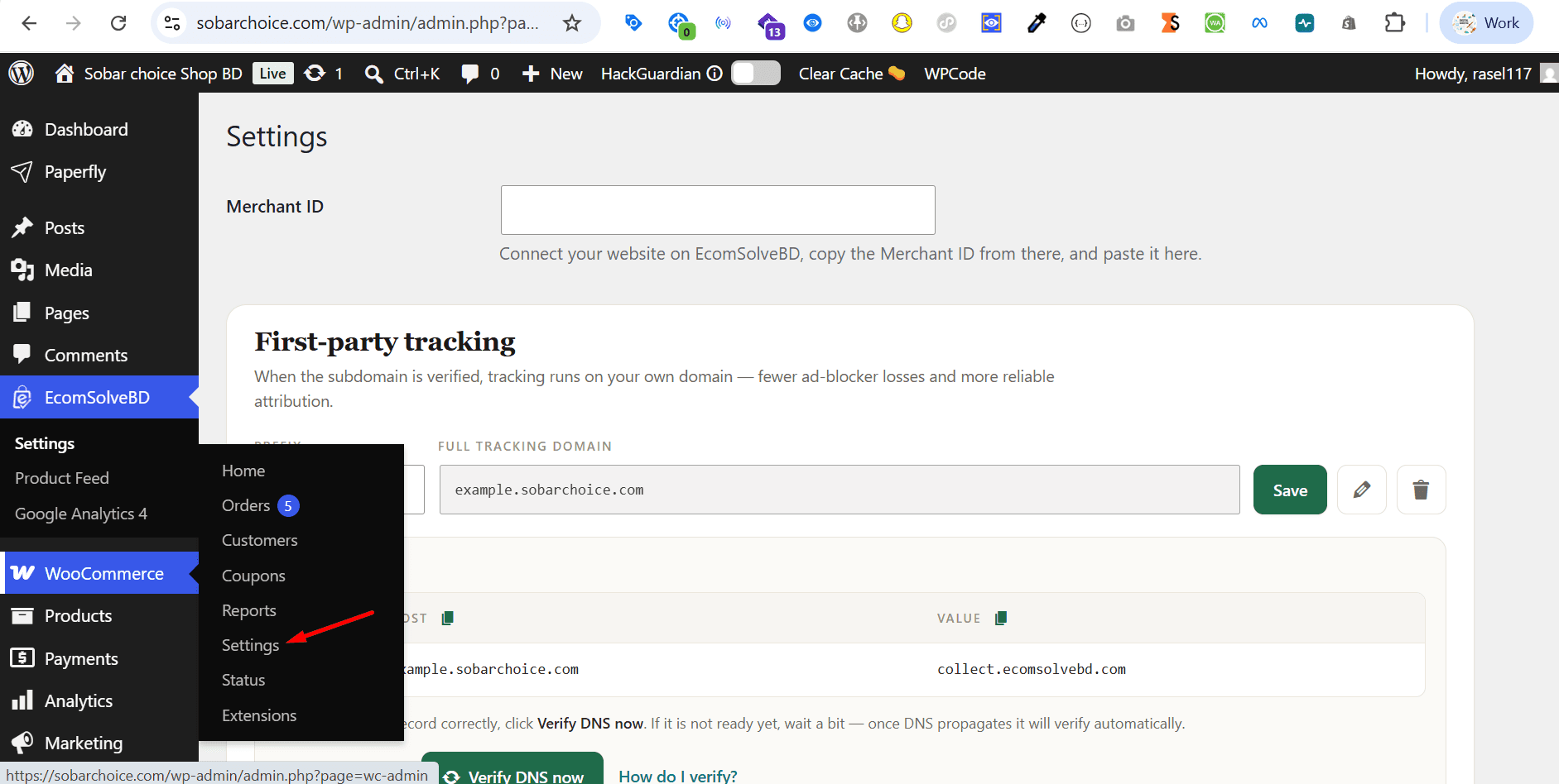 WooCommerce → Settings — উদাহরণ স্ক্রিন