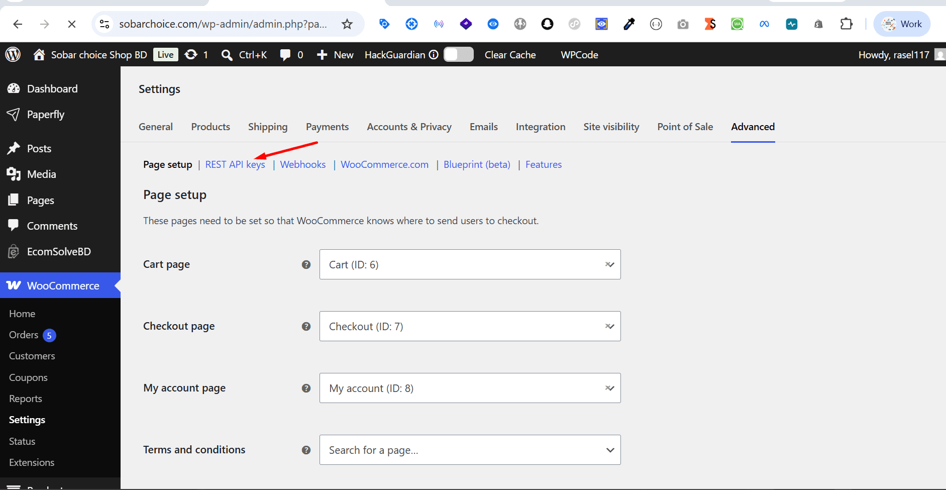 REST API keys — উদাহরণ স্ক্রিন