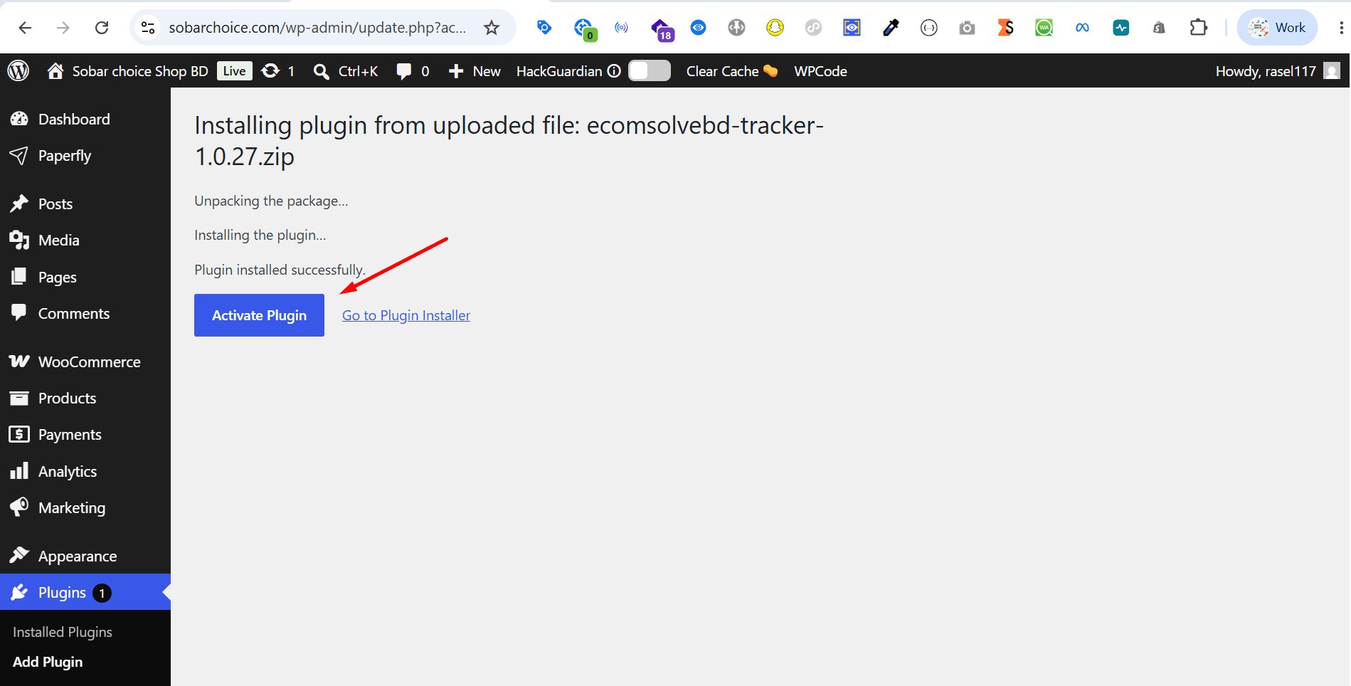 Activate Plugin — উদাহরণ স্ক্রিন