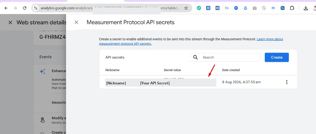 API Secret কপি করুন — উদাহরণ স্ক্রিন